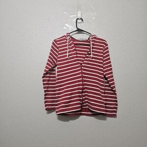 L.L.Bean Red White Striped Hoodie Zip Jacket Womens XS Cotton Nautical Preppy